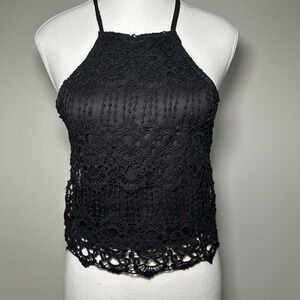 Vintage Charlotte Russe tank top black lace crochet Y2K 90's fairy goth witchy M